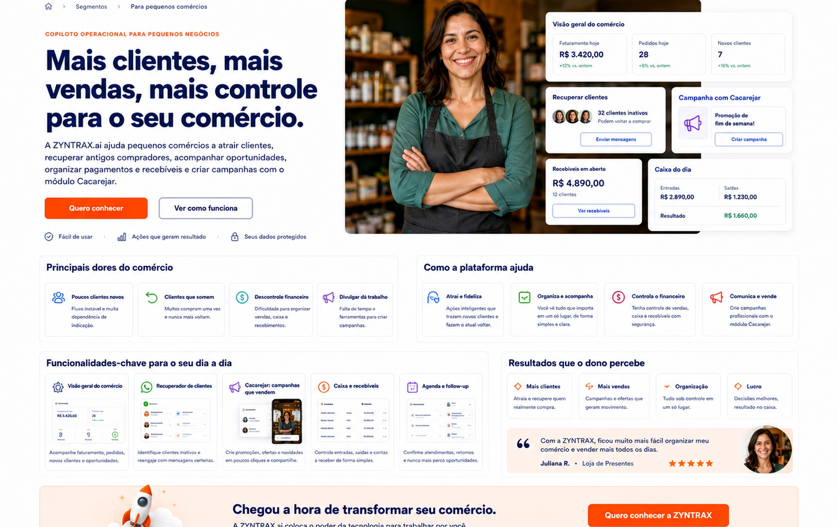 Pagina da ZYNTRAX.ai para pequenos comercios