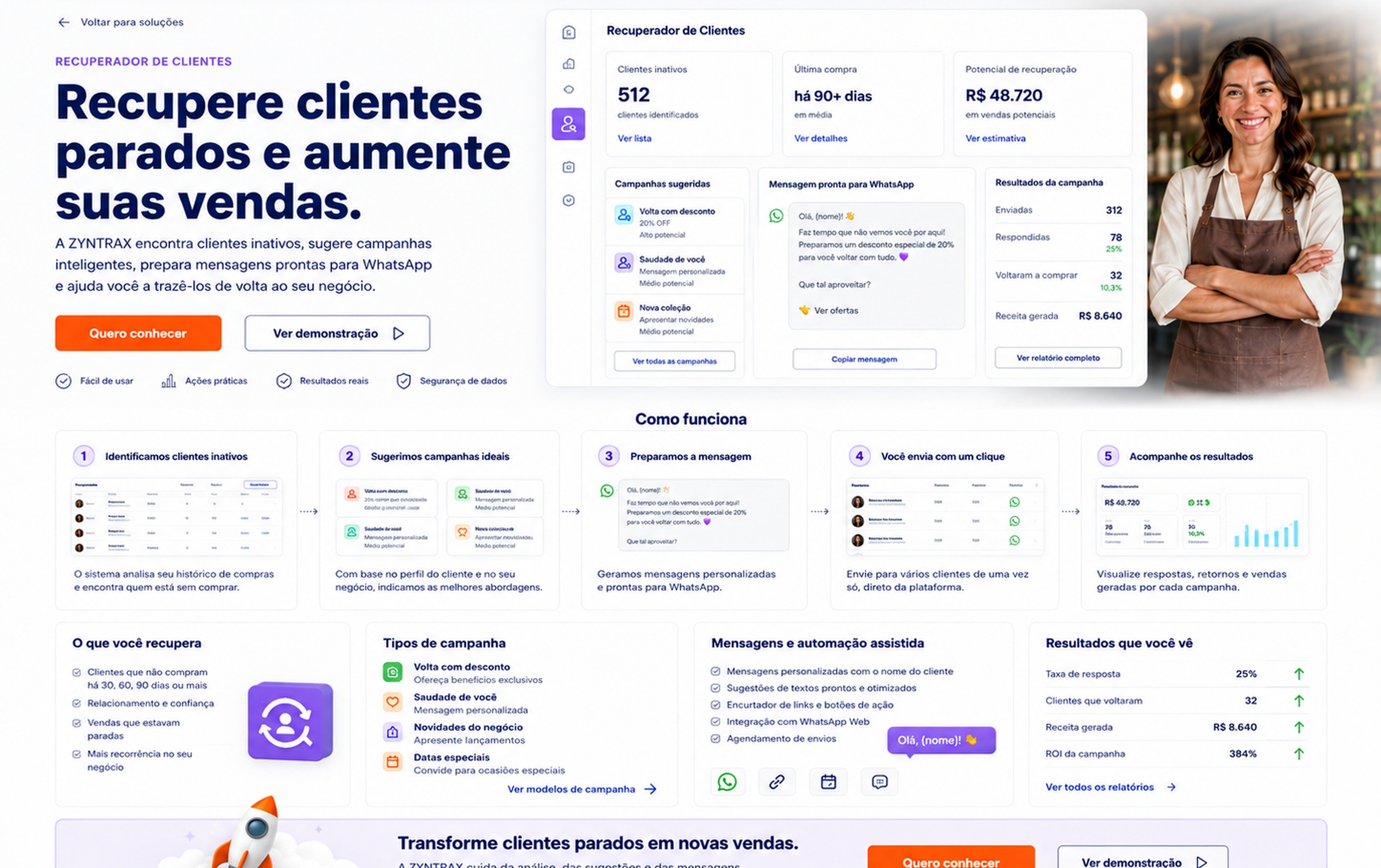 Pagina do Recuperador de Clientes ZYNTRAX.ai